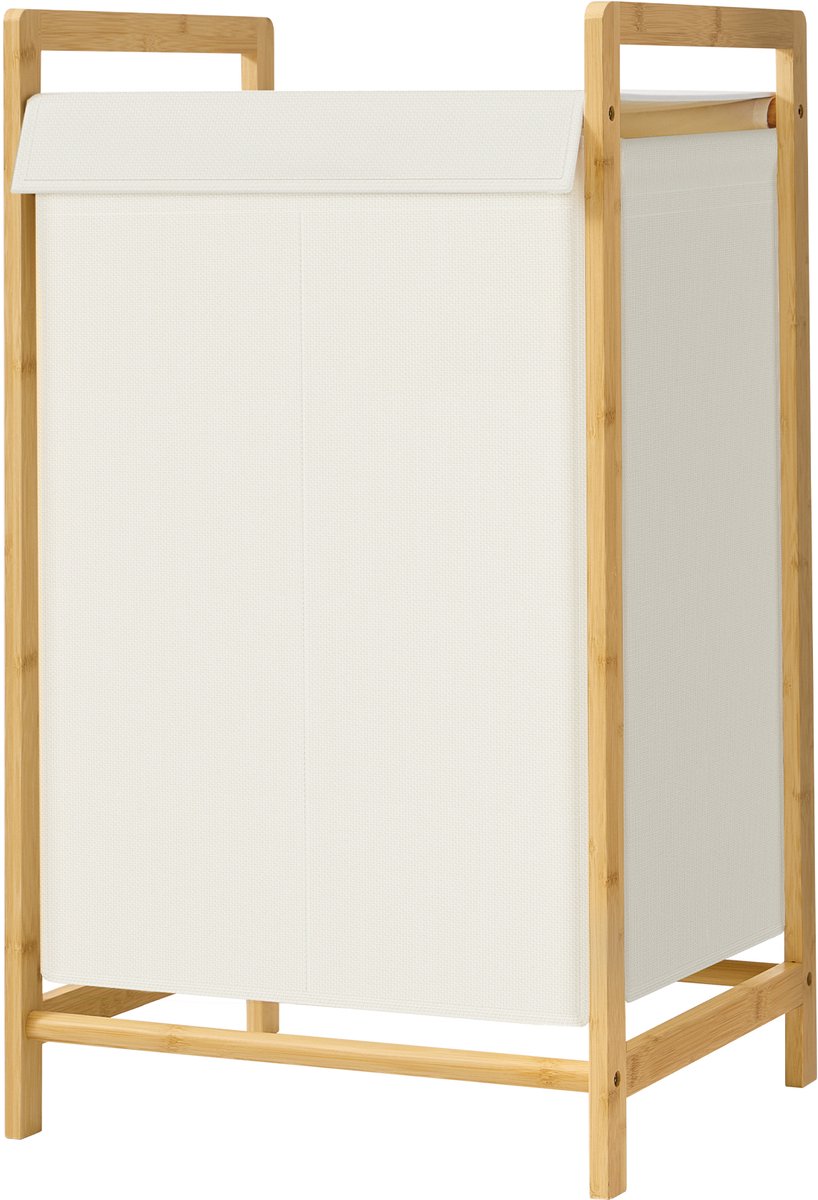 SONGMICS RLH102WD01 - Wasmand met Deksel - 2 Vakken - Afneembare Waszak - Bamboe Frame
