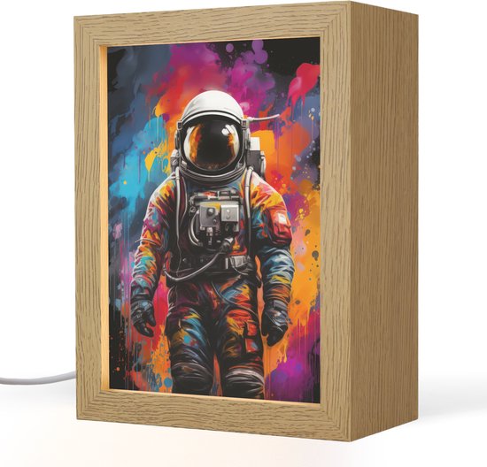 Tafellamp 15x20 cm - LED lamp - Astronaut - Graffiti - Zwart - Kleuren - Decoratieve tafellampen - Dimbaar - Tafellampje slaapkamer - Woonkamer binnen