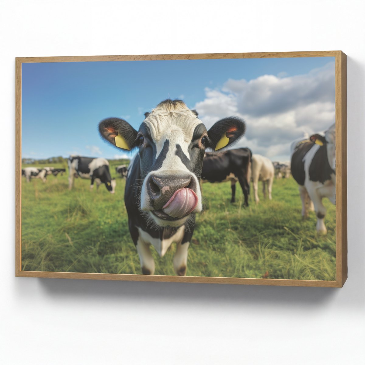 Wandlamp 90x60 cm - Oplaadbaar - Koe - Tong - Weide - Wandlampen binnen woonkamer - Slaapk