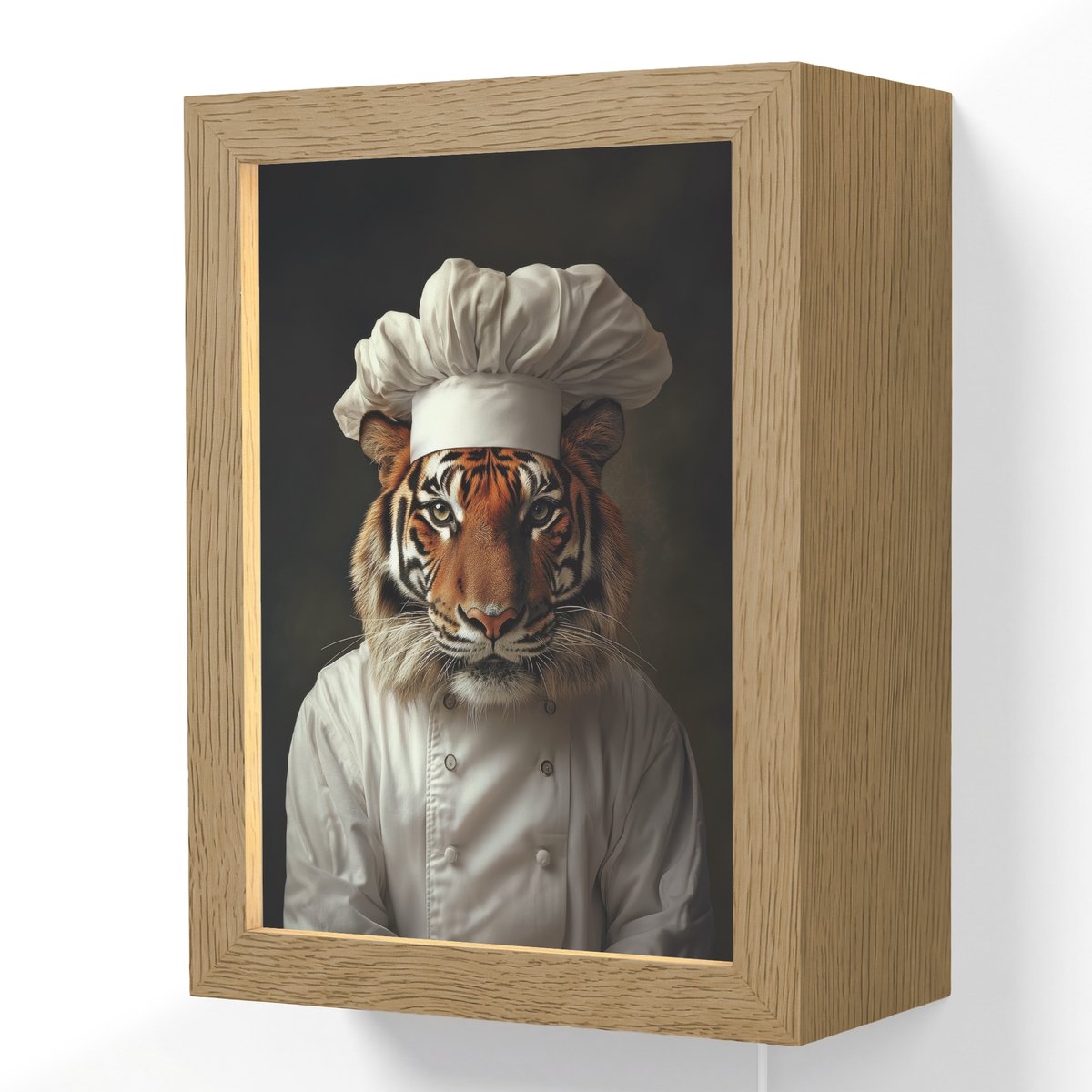 Wandlamp 15x20 cm - Oplaadbaar - Tijger - Kokskleding - Bruin - Wandlampen binnen woonkame
