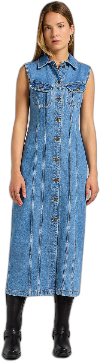 Lange slanke jurk voor dames Lee Blauw