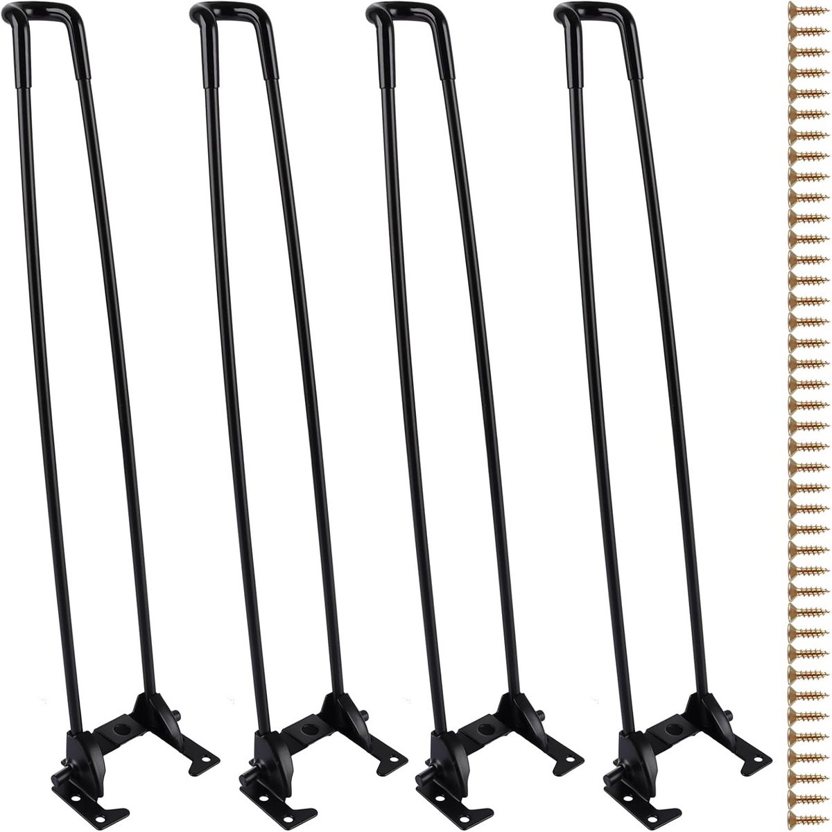4x Inklapbare Tafelpoten Zwart Metaal 42 cm - Ideaal voor Salontafels en Bureaus