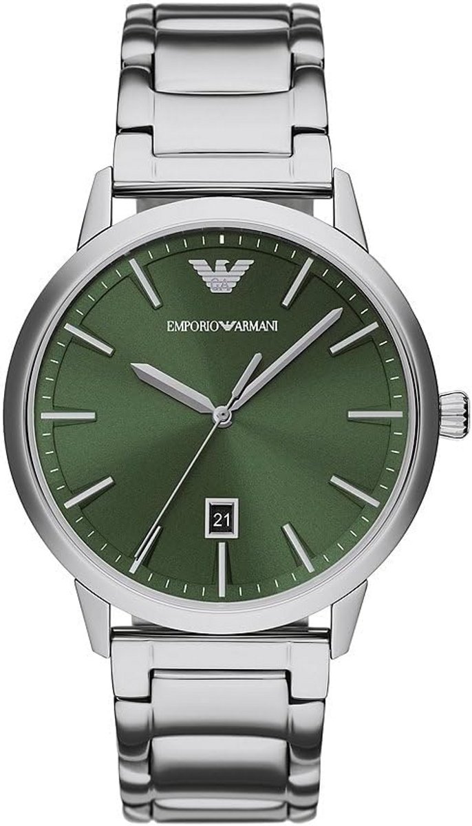 Analoog Herenhorloge Quartz RVS Band Groene Wijzerplaat