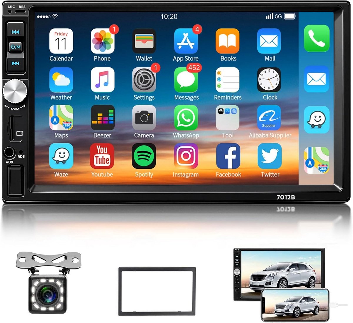 2 DIN Autoradio met 7 Inch Touchscreen, Bluetooth en Achteruitrijcamera