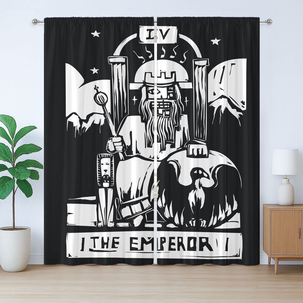 ABAKUHAUS Tarock Rustiek Gordijn, Keizerlijke Kaart Afbeelding, met Band voor de Woonkamer, Lussen en Haken, 280 x 260 cm, Zwart-Wit
