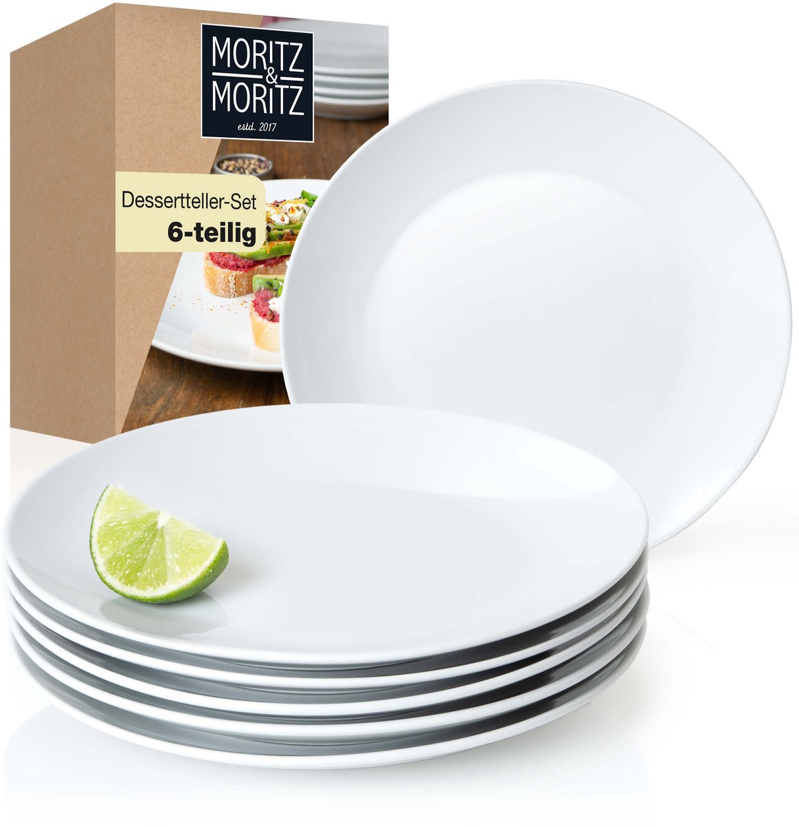 Moritz & Moritz BASIC 6-delige Dessertborden Set - Wit Porselein Borden 20cm