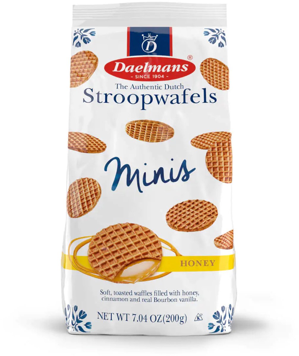 Daelmans Mini Honing Stroopwafels – 12 zakken x 200 g (2.400 g) – Ø4,5 diameter