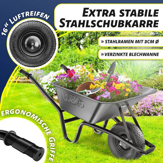 MASKO® Kruiwagen 100L met Luchtbanden max. 250kg laadvermogen inclusief Handschoenen van Merkloos	 — afbeelding 3