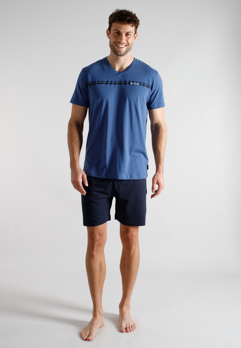 TOM TAILOR - pyjamaset kort basic logo blauw