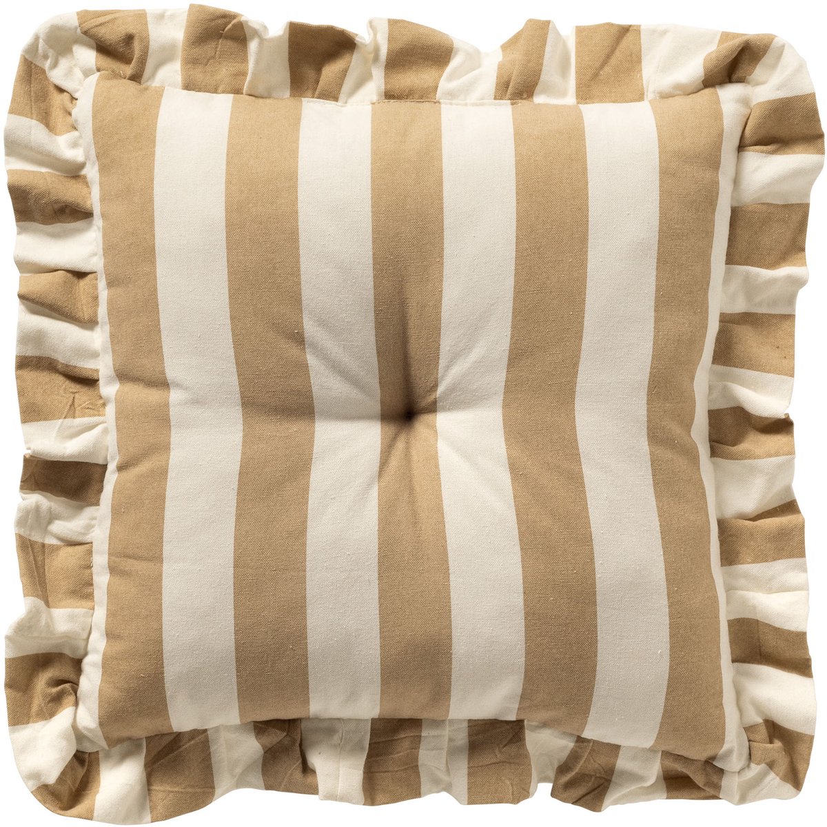 Dutch Decor BELLA - stoelkussen 40x40 cm - gestreept - ruches - Irish Cream - beige - Zitkussen