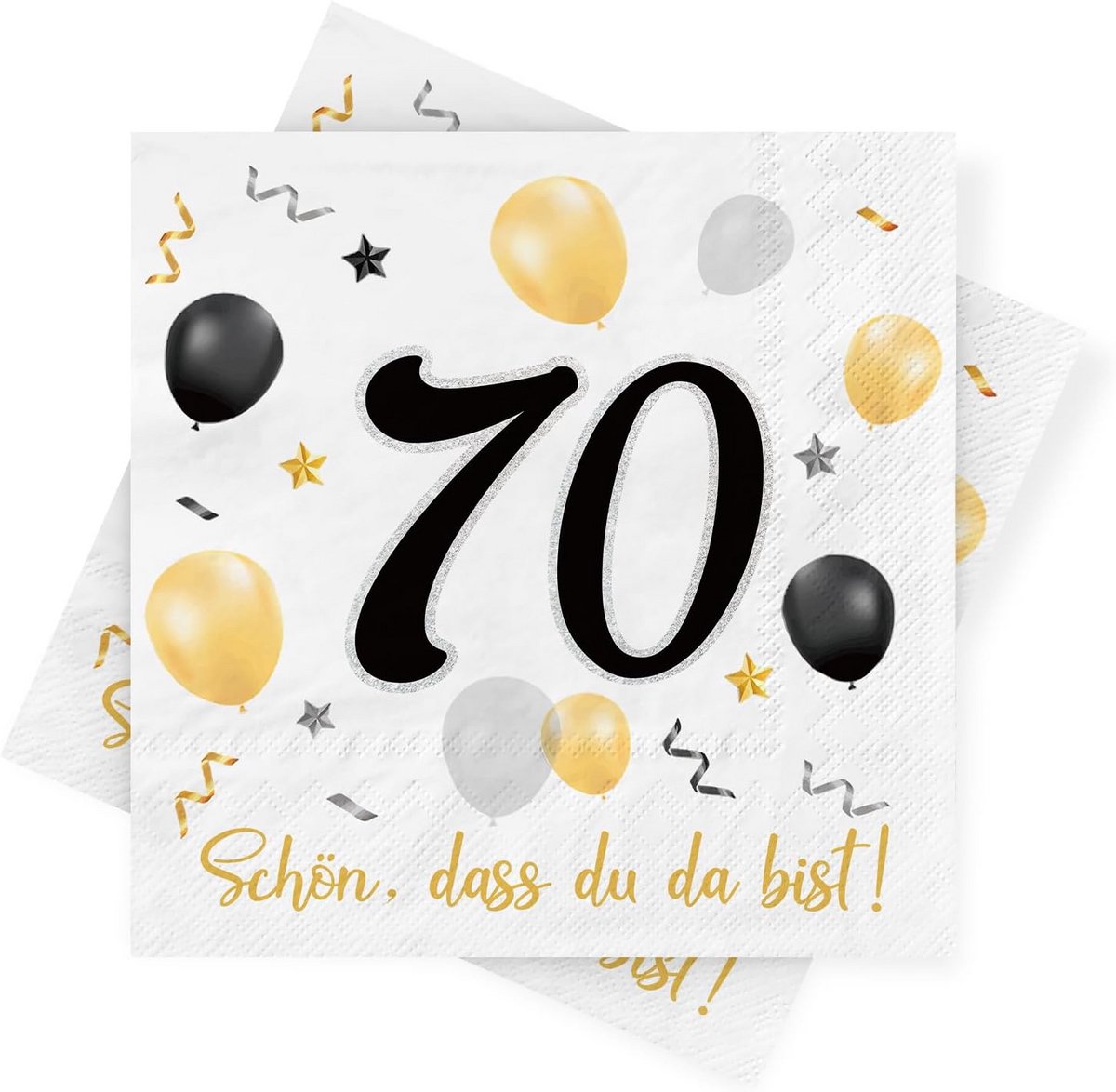 30 Papieren Servetten 70 Jaar Zwart-Goud 3-Laags Feestdecoratie