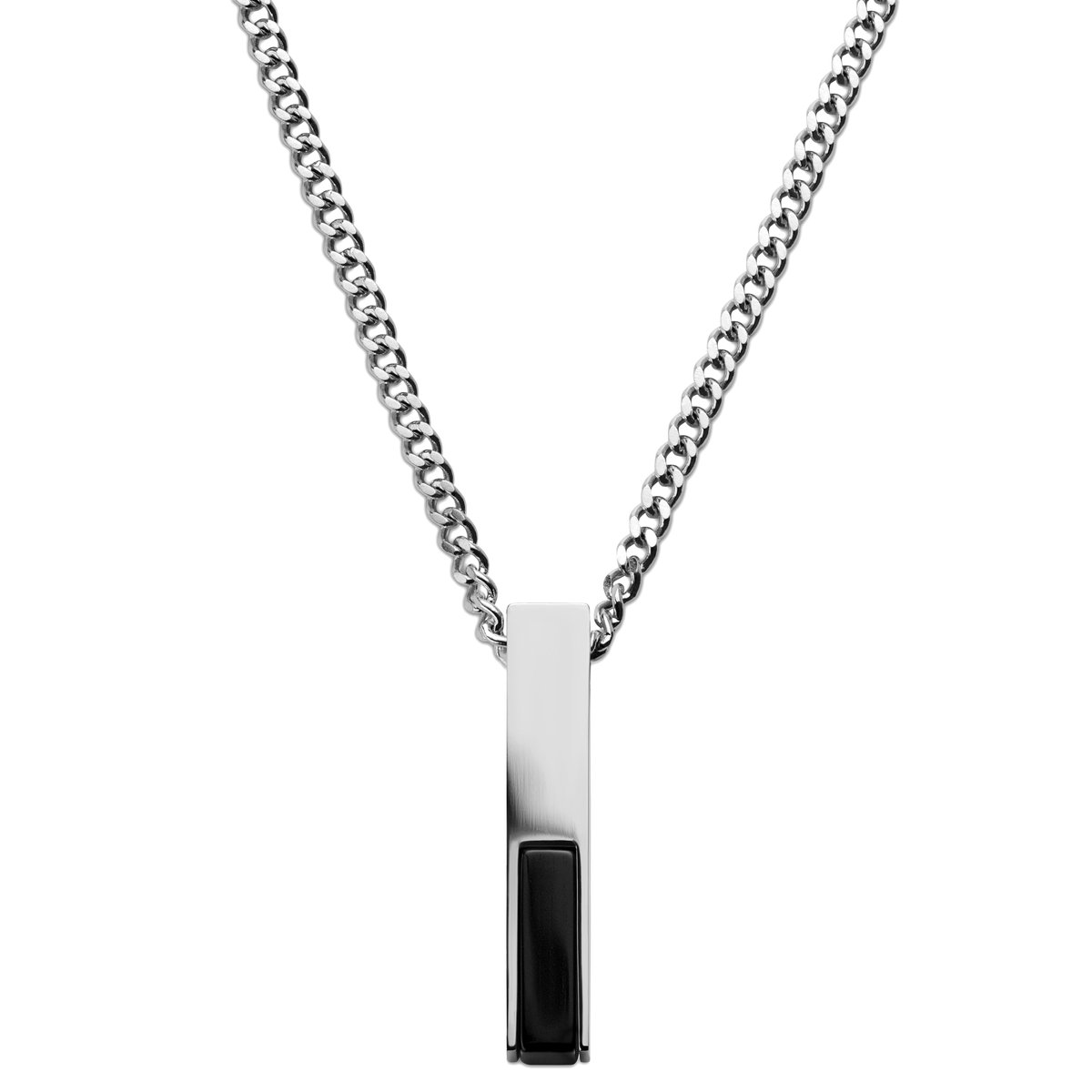 Cruz | Ketting van Zilverkleurig Roestvrij Staal en Zwarte Onyx