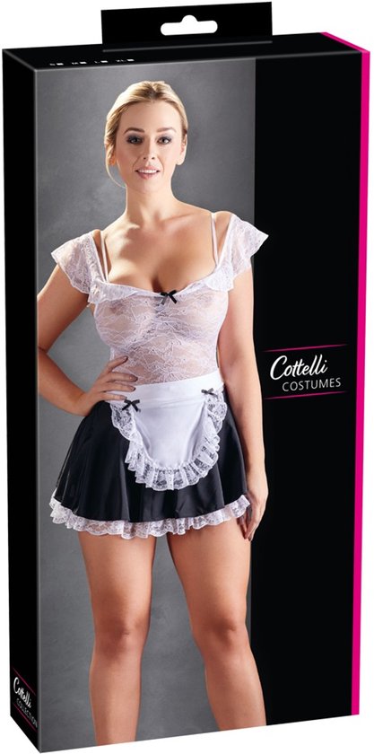 Cottelli Collection – Realistische Dienstmeisje Outfit voor Erotische Rollenspelen Licht Ontbloot met Verstelbare Bandjes – Maat XL – Wit