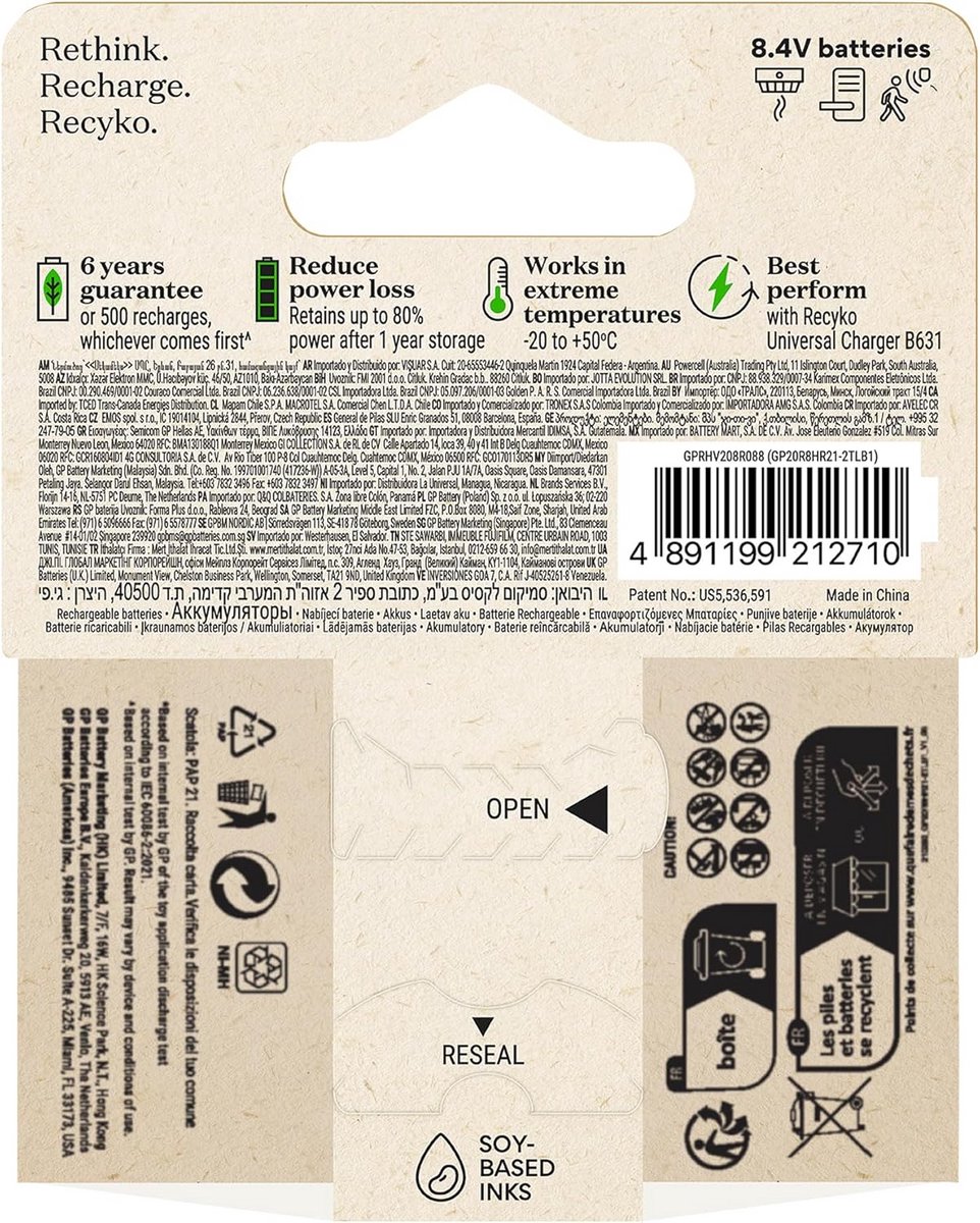 Oplaadbare 9V Batterij 200mAh NiMH Duurzaam