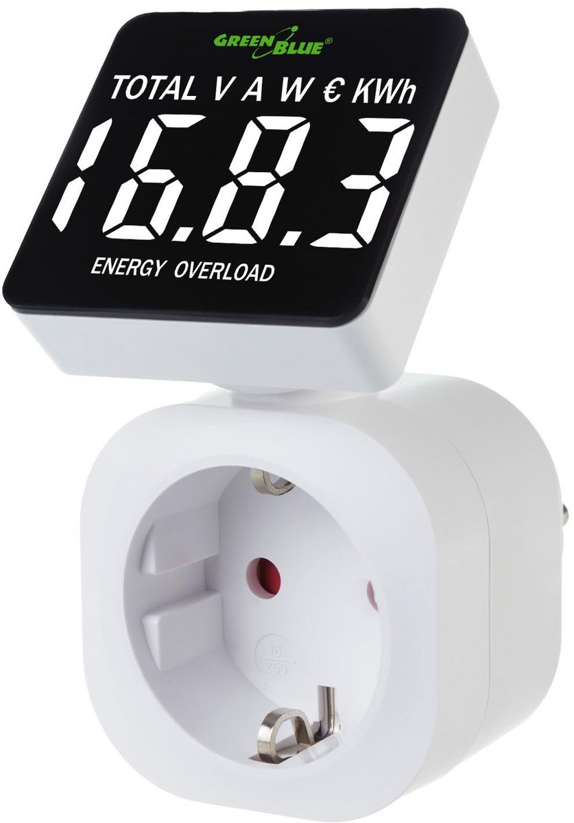 Digitale Energiekostenmeter met kWh Weergave tot 3680W - Schuko Stekker