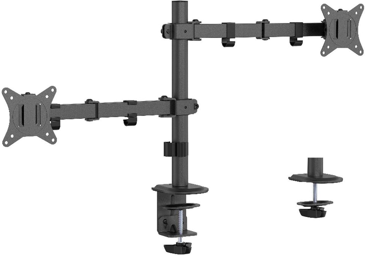 Gembird Bureau Monitorarm voor Dubbele Monitoren, 17–32 Inch, Tot 9 kg per Monitor, Rotatie, Kanteling & Zwenking, VESA-compatibel, Ingebouwd Kabelbeheer, Zwart