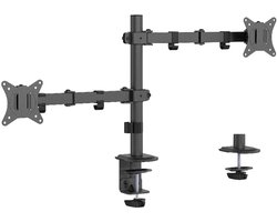 Gembird Bureau Monitorarm voor Dubbele Monitoren, 17–32 Inch, Tot 9 kg per Monitor, Rotatie, Kanteling & Zwenking, VESA-compatibel, Ingebouwd Kabelbeheer, Zwart