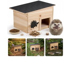 Cheqo® Egelhuis - Egelhuisje - Egelhuis voor Buiten - Egelhuis Tuin - Egelhuisje Tuin - Houten Egelhuis - Egel Nestkast - Egel Schuilplaats - Egelhuis met Afneembaar Dak