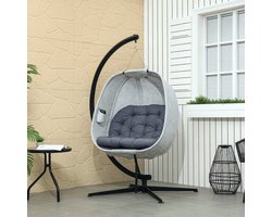 STILVORA Hangstoel 126 x 90 x 180 Cm - Opvouwbaar Ei Design Met Kussen En Bekerhouder - Voor Tuin, Terras En Balkon - Staal - Grijs