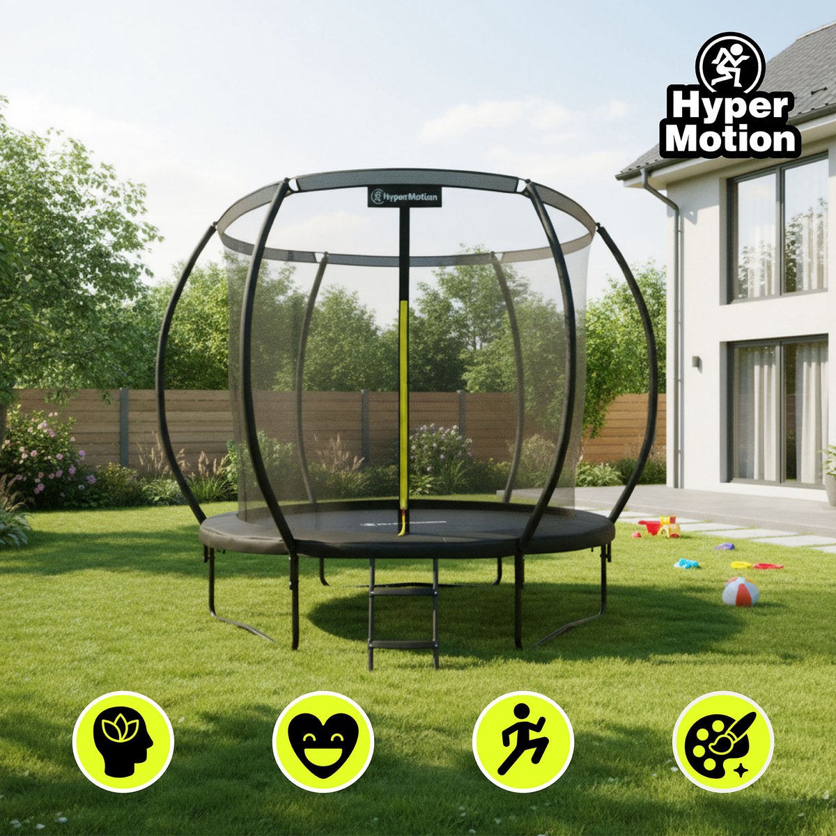 HyperMotion Kindertuintrampoline 3+, trampoline met ladder en binnennet voor huis en tuin, kinderspeelplaats, kindertrampoline, dubbele poten, 244 cm, 8 ft — afbeelding 9
