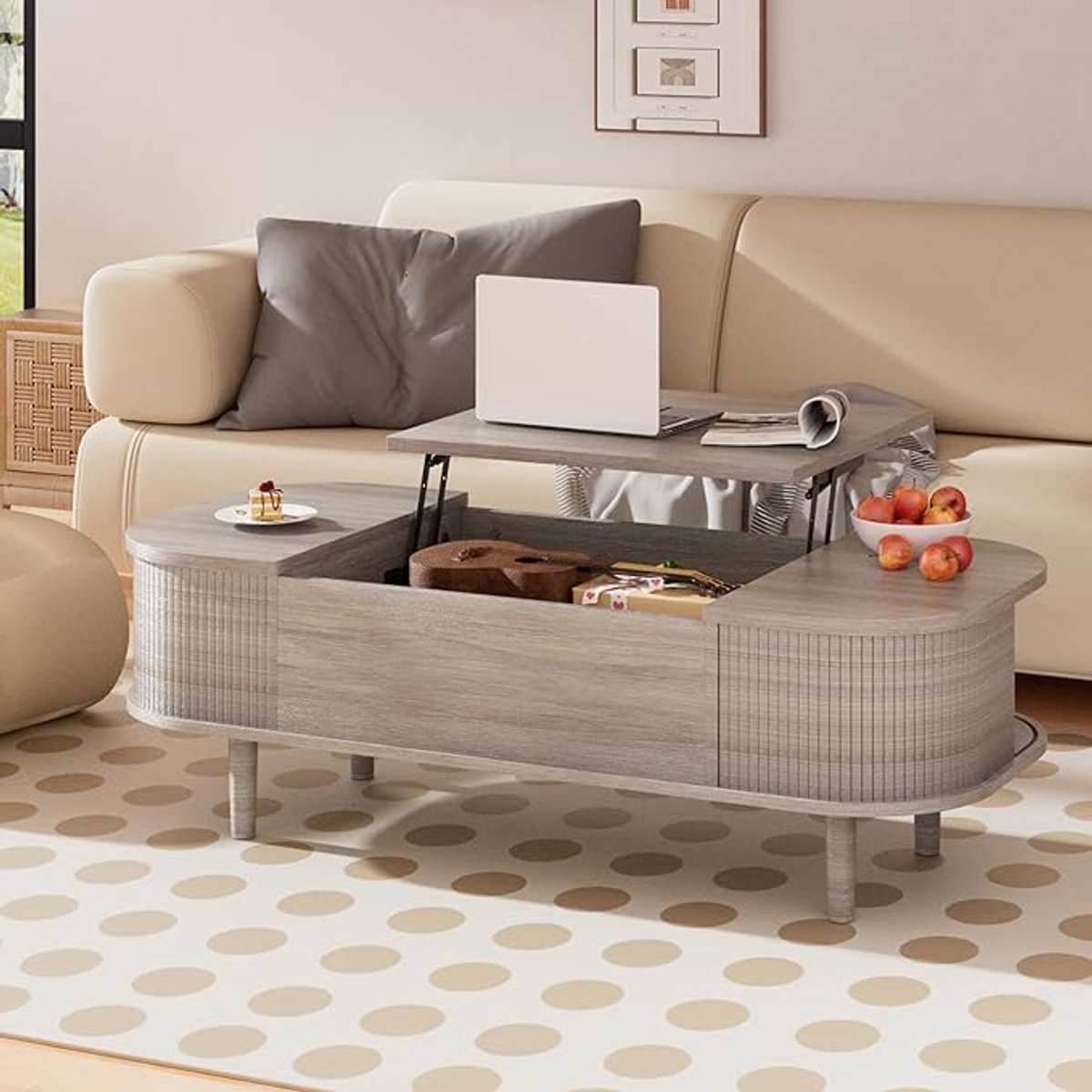 Salontafel met Hefplaat 110x48x40 cm – Moderne Houten Koffietafel met Verborgen Opbergruimte, Lift-Up Werkblad & Soft-Close – Voor Woonkamer, Slaapkamer & Thuiskantoor – Pauwhome