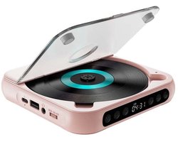 Draagbare Bluetooth-cd-speler, HiFi-stereo, oplaadbare batterij van 2000 mAh, ingebouwde luidspreker, lcd-scherm, timer, ondersteunt AUX/USB-ingang, compact en draagbaar, geschikt voor thuis en op reis, roze.