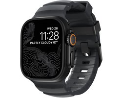 Nomad Rocky Point Horlogeband / Zwarte Hardware 45/46/49mm – 100% Waterdicht – Ventilatiegroeven voor Ademend Vermogen – Compatibel met Apple Watch Ultra & Ultra 2 en 10 t/m SE - Grijs