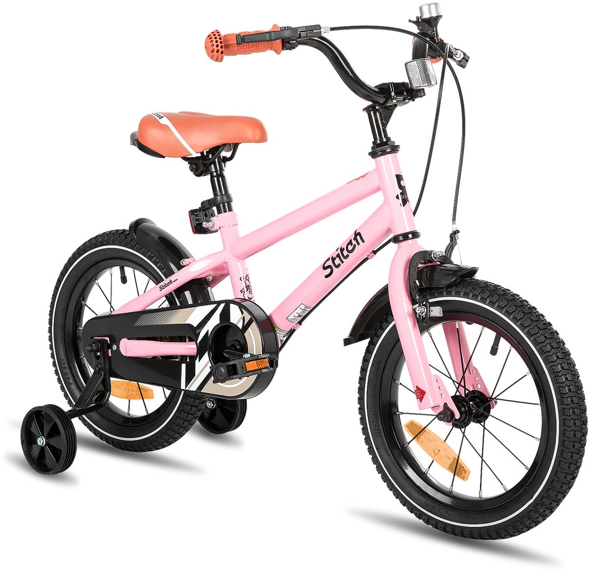 STITCH Totem Jongensfiets - 16 Inch - Kinderfiets voor 4 tot 7 Jaar - Met Zijwieltjes - Roze - Geschikt voor buitenactiviteiten in de lente