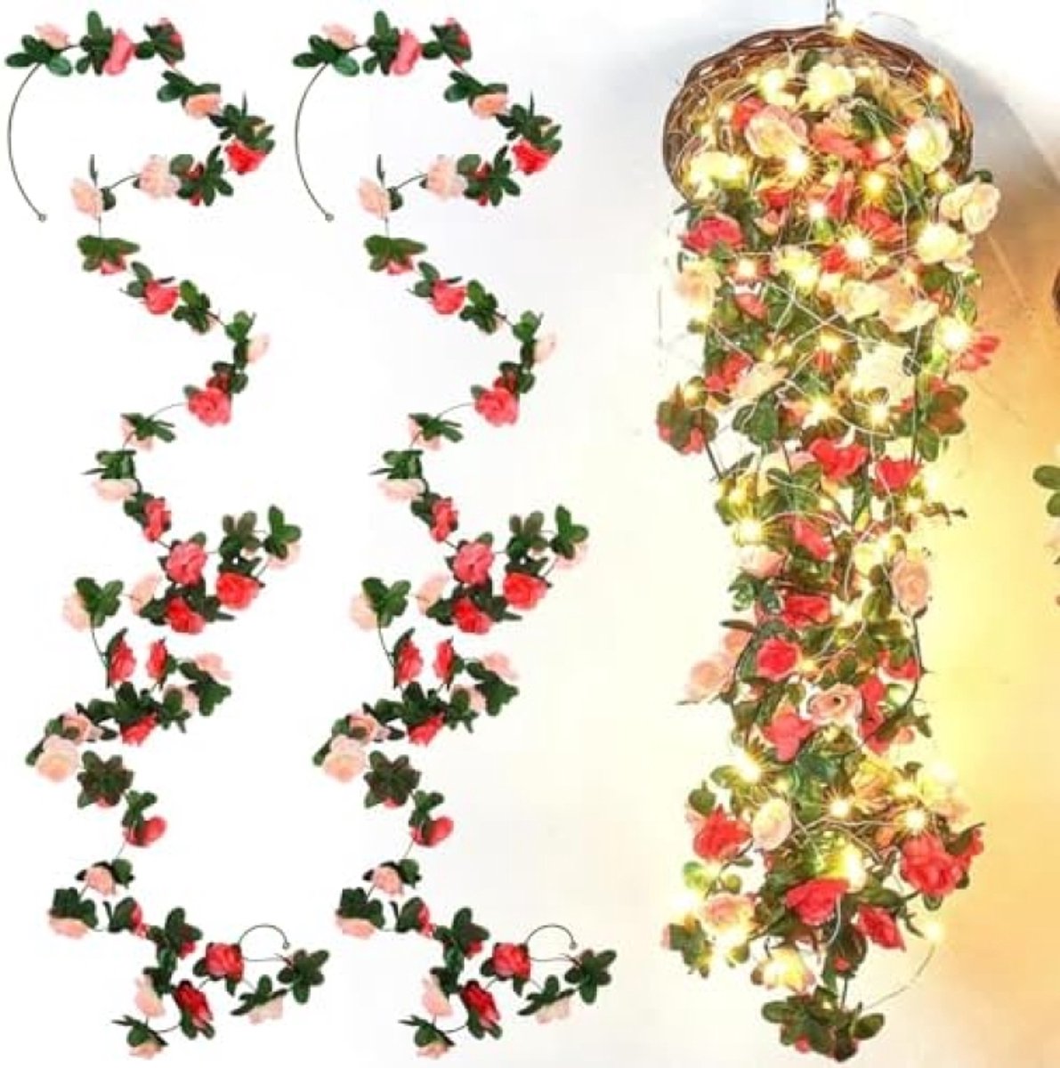 PromoHome Kunstbloemen Slinger - Roze Pioenrozen Decoratie