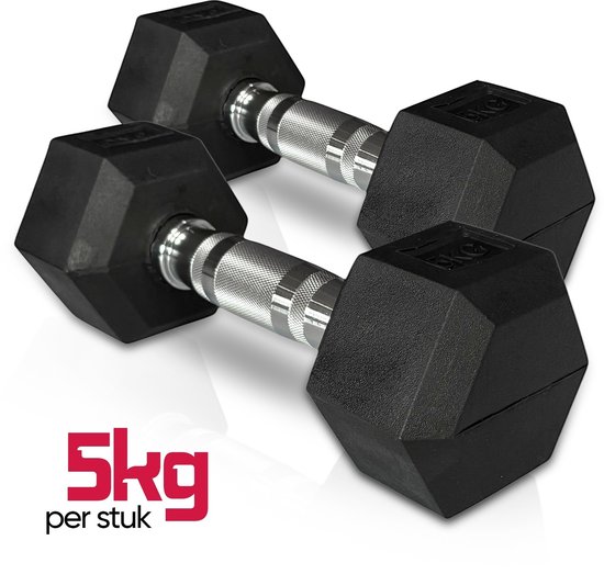 Padisport - 5kg dumbells - dumbells 5kg - halters - gewichten 5 kg - zwart - gewichten - dumbells - gewichten set halters - halters & gewichten - hexa dumbells