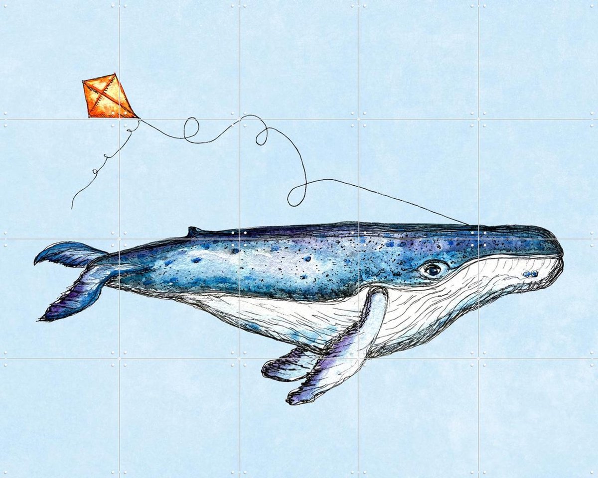 IXXI Playing Whale, Raissa Oltmanns - 100 x 80 cm - Gratis ophangtool - Grote wanddecoratie en posters Babykamer, Kinderkamer, Kinderen