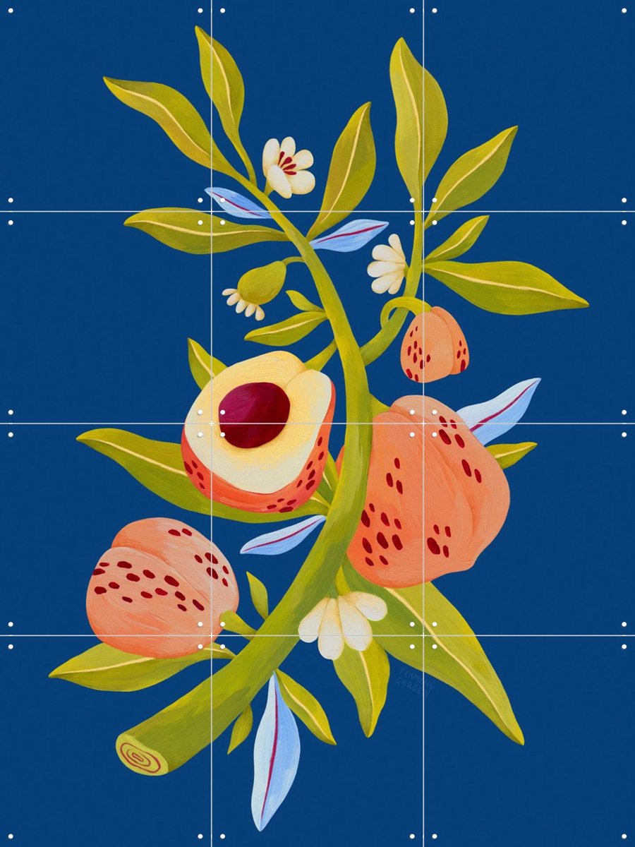 IXXI Peach Tree, Flaming Garden - 60 x 80 cm - Gratis ophangtool - Grote wanddecoratie en posters - Illustraties, Kleurrijk, Speels, Keuken, Eetkamer