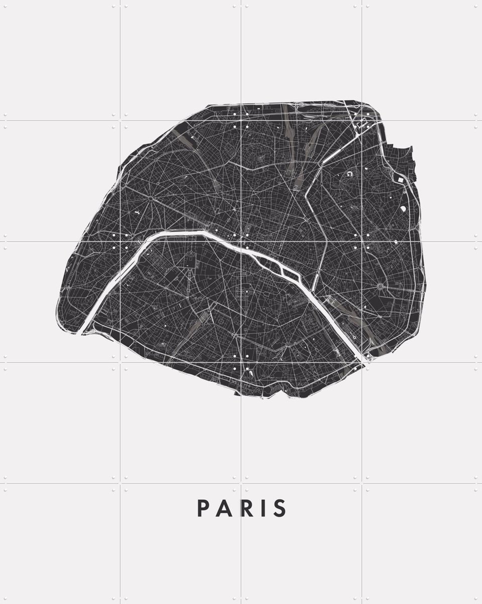 IXXI Paris City Map, Kunst in Kaart - 80 x 100 cm - Gratis ophangtool - Grote wanddecoratie en posters - Line art, Grafisch Ontwerp, Minimalisme