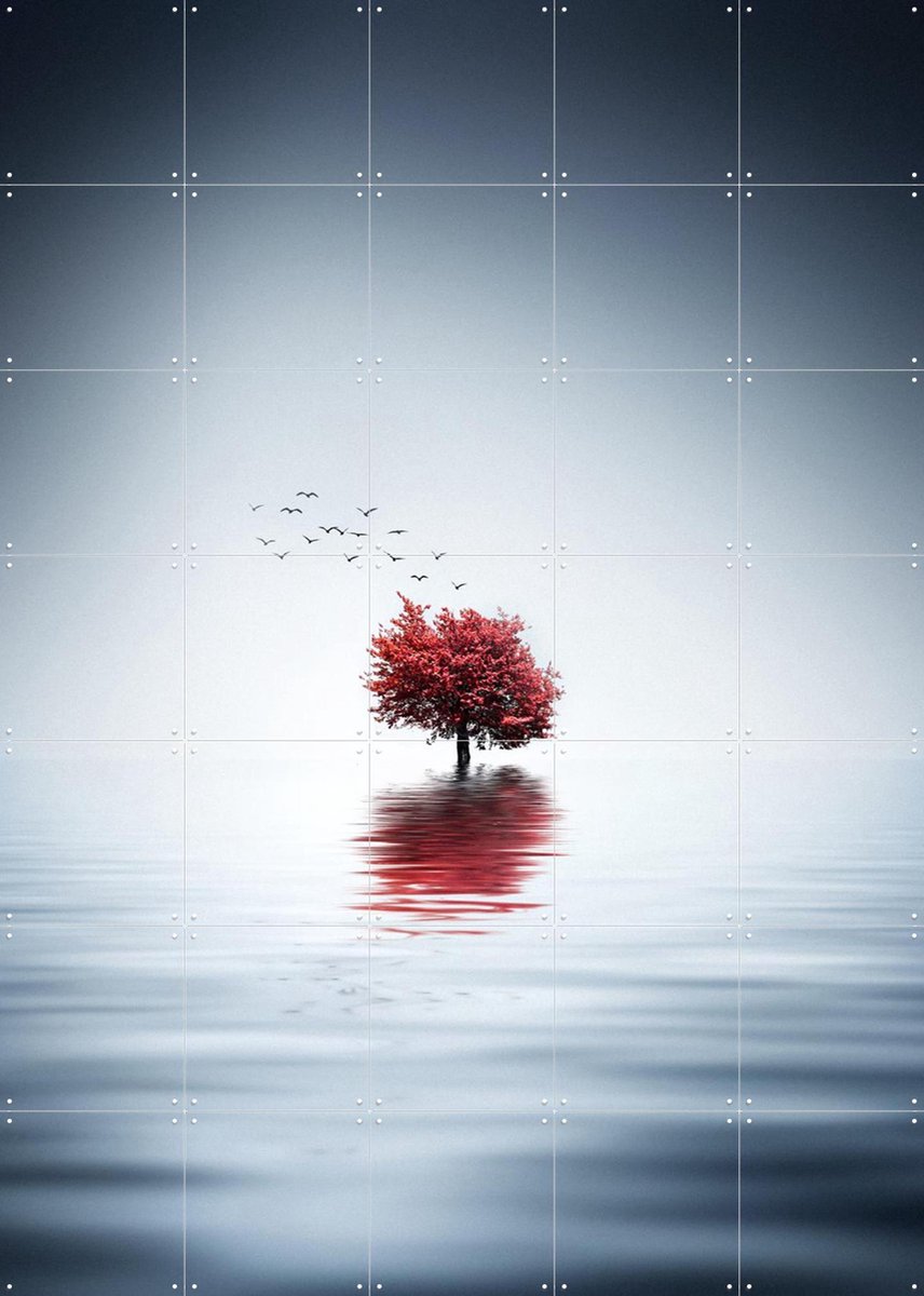 IXXI Autumn Tree reflected in Blue Lake, Bess Hamiti & Various - 100 x 140 cm - Gratis ophangtool - Grote wanddecoratie en posters - Minimalisme
