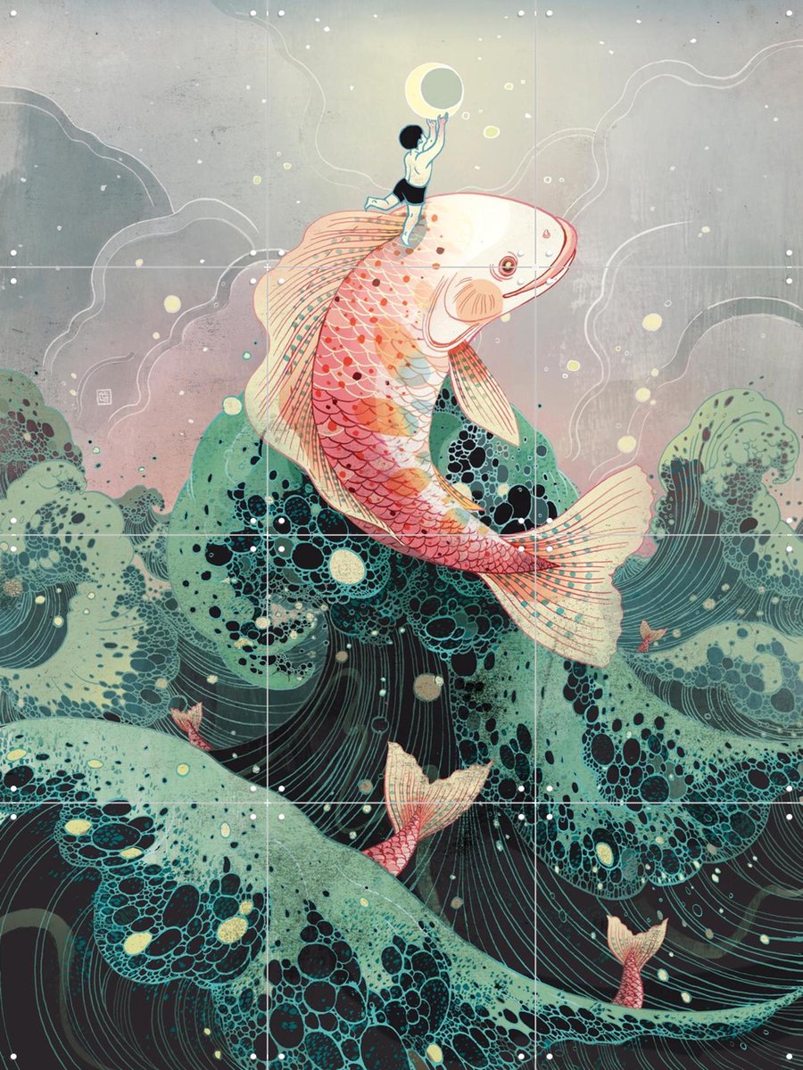 IXXI Moon Catcher, Victo Ngai - 60 x 80 cm - Gratis ophangtool - Grote wanddecoratie en posters - Speels, Digitale Kunst, Illustraties, Kleurrijk