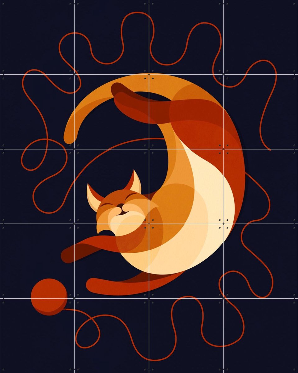 IXXI Cat dark, Elke Uijtewaal - 80 x 100 cm - Gratis ophangtool - Grote wanddecoratie en posters - Speels, Geometrische Kunst, Digitale Kunst