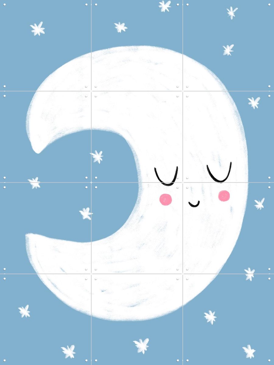 IXXI Little Blue Moon, BAINAI - 60 x 80 cm - Gratis ophangtool - Grote wanddecoratie en posters - Speels, Cartoonesk, Illustraties, Fantasierijk