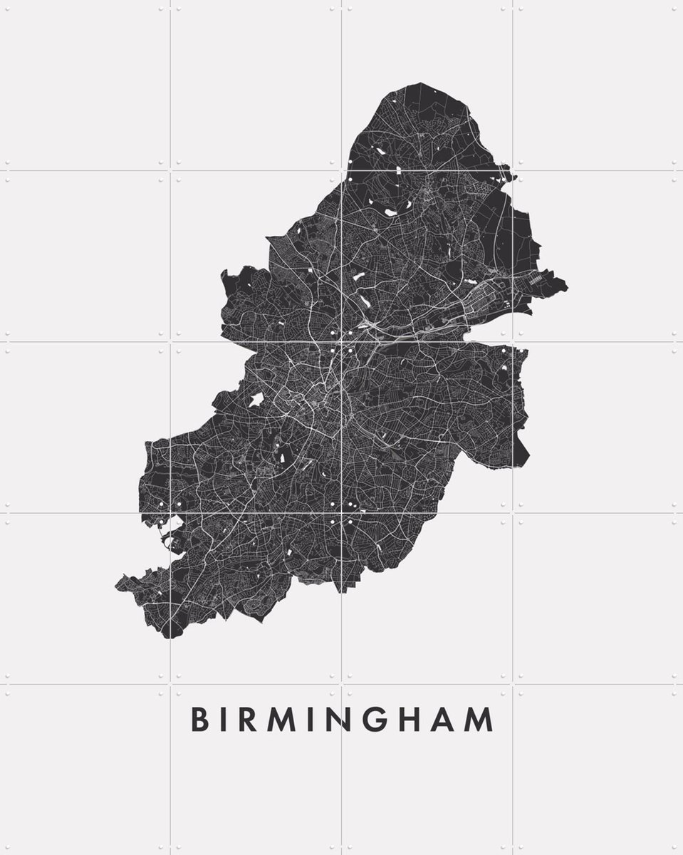 IXXI Birmingham City Map, Kunst in Kaart - 80 x 100 cm - Gratis ophangtool - Grote wanddecoratie en posters - Grafisch Ontwerp, Geometrische Kunst