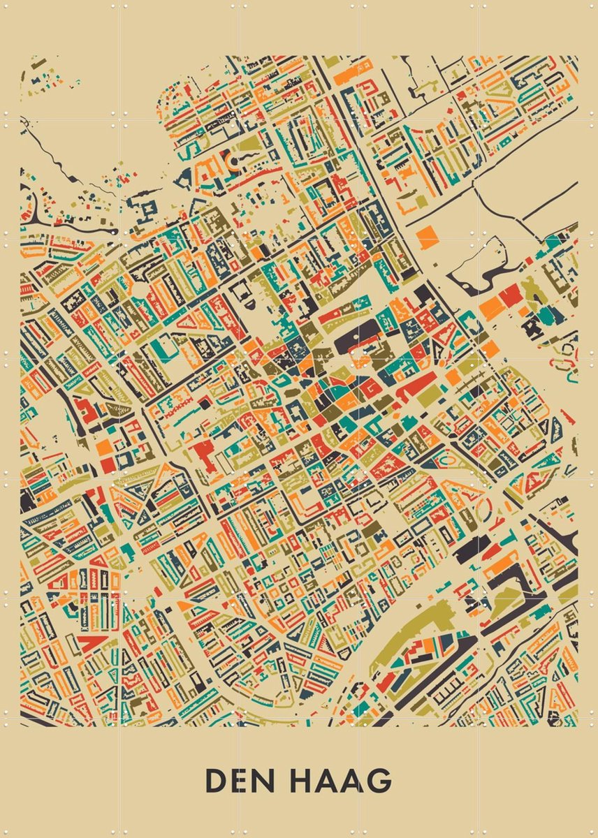 IXXI Den Haag Mosaic Map, Kunst in Kaart - 100 x 140 cm - Gratis ophangtool - Grote wanddecoratie en posters - Digitale Kunst, Illustraties