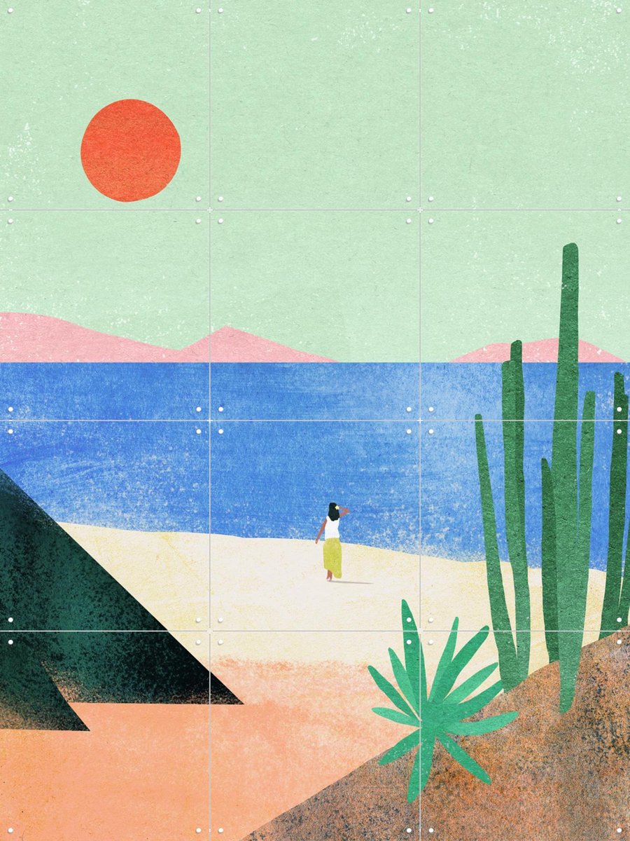 IXXI Beach Girl II, Henry Rivers - 60 x 80 cm - Gratis ophangtool - Grote wanddecoratie en posters - Kleurrijk, Illustraties, Minimalisme