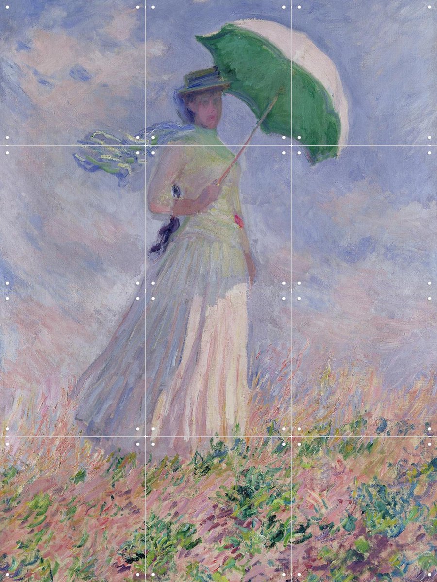 IXXI Women with a Parasol turned to the Right, Claude Monet & Bridgeman Images - 60 x 80 cm - Gratis ophangtool - Grote wanddecoratie en posters -