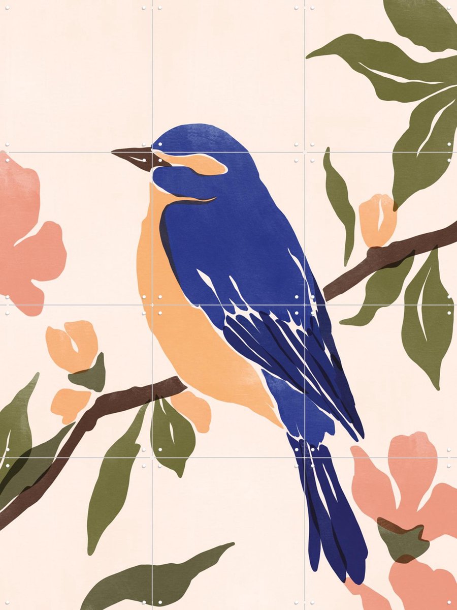 IXXI Blue Bird, Sacrée Frangine - 60 x 80 cm - Gratis ophangtool - Grote wanddecoratie en posters - Illustraties, Speels, Grafisch Ontwerp, Woonkamer