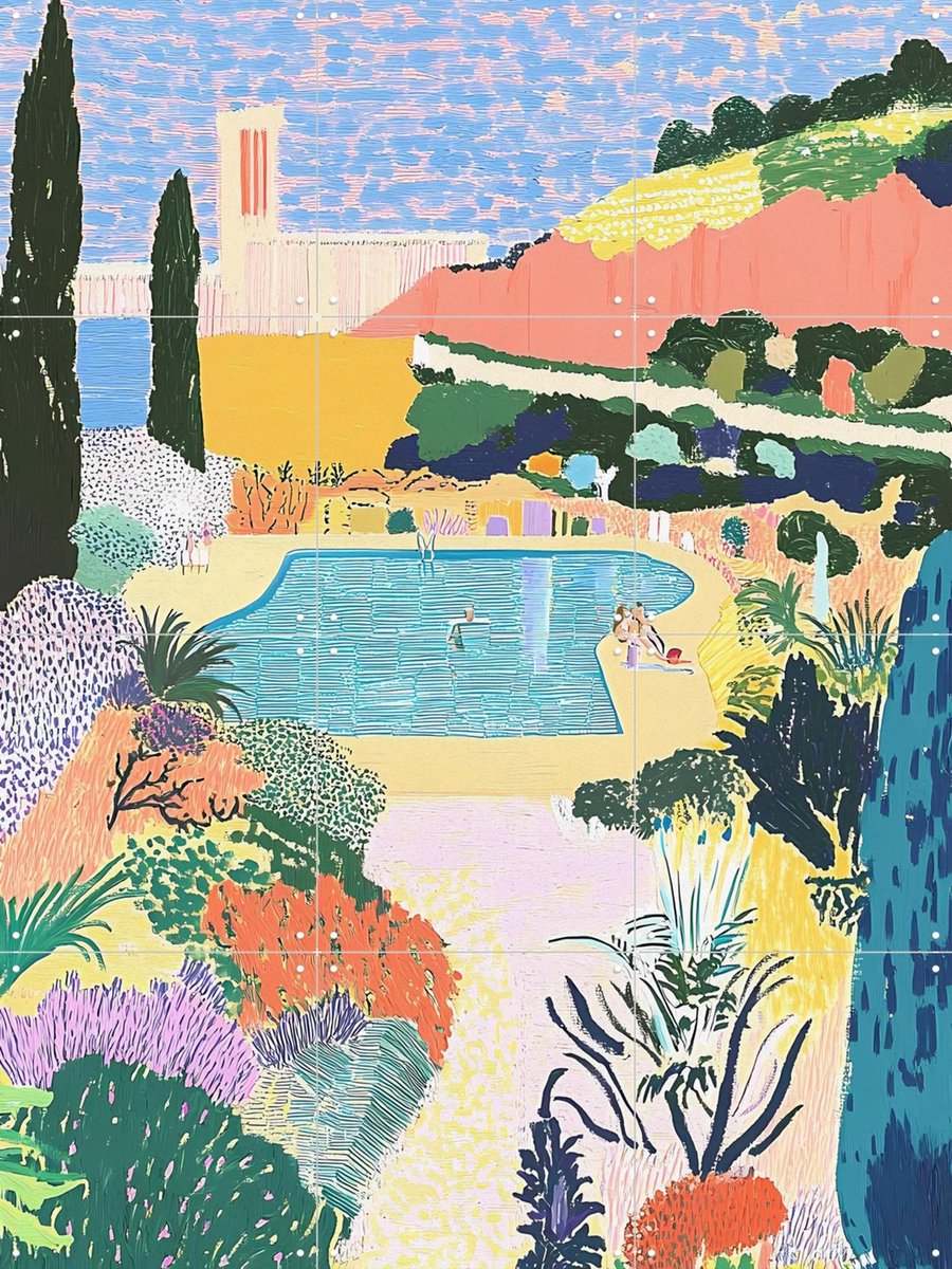 IXXI Public Pool, Artclaud - 60 x 80 cm - Gratis ophangtool - Grote wanddecoratie en posters - Abstract, Speels, Digitale Kunst, Kleurrijk