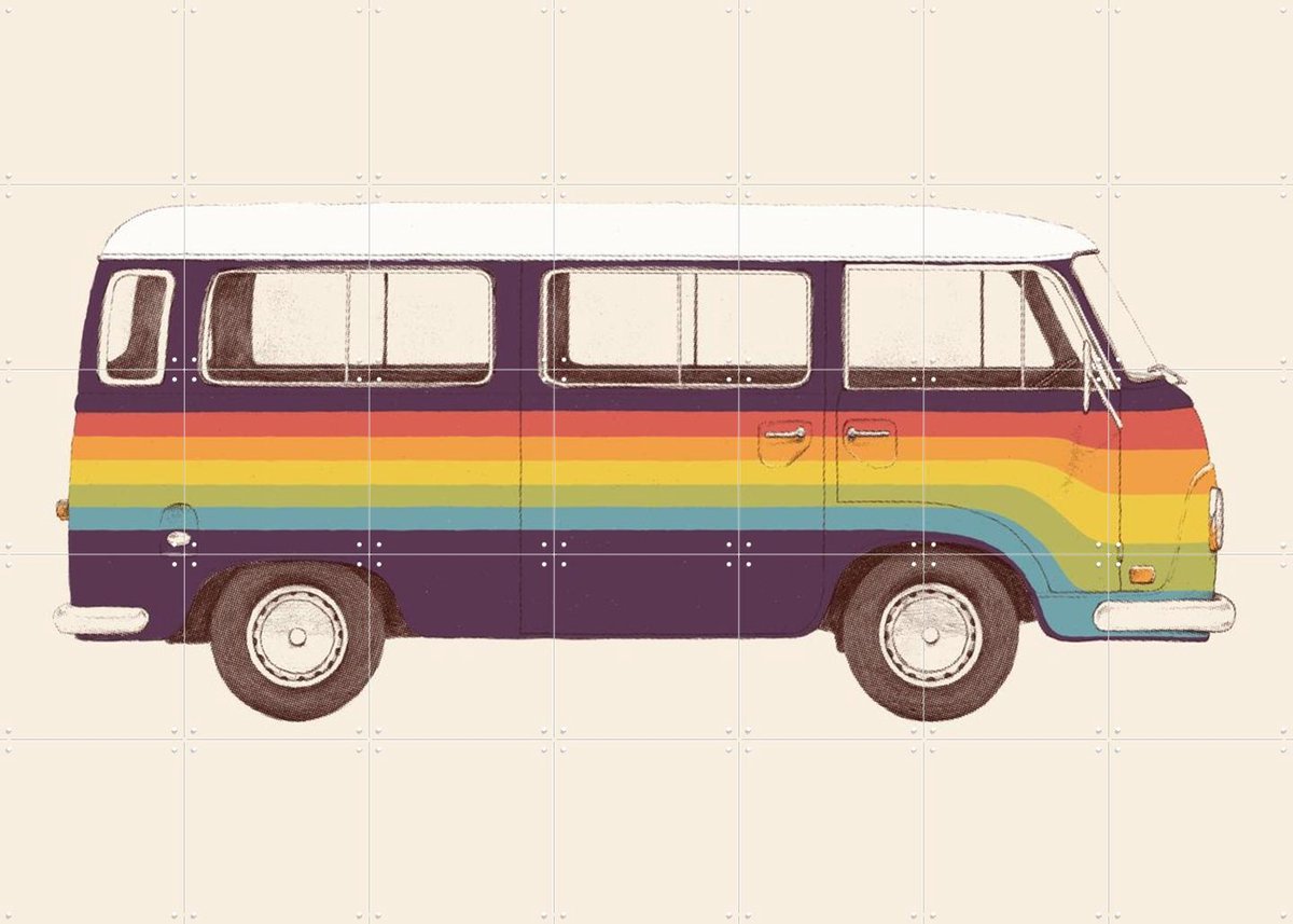 IXXI Van Rainbow, Florent Bodart - 140 x 100 cm - Gratis ophangtool - Grote wanddecoratie en posters - Pop art, Kleurrijk, Vintage, Speels, Retro