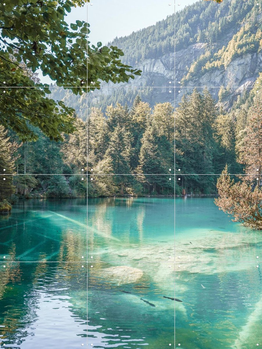 IXXI Blue Lake in Switzerland, Henrike Schenk - 60 x 80 cm - Gratis ophangtool - Grote wanddecoratie en posters - Fotografie, Naturalisme, Mancave