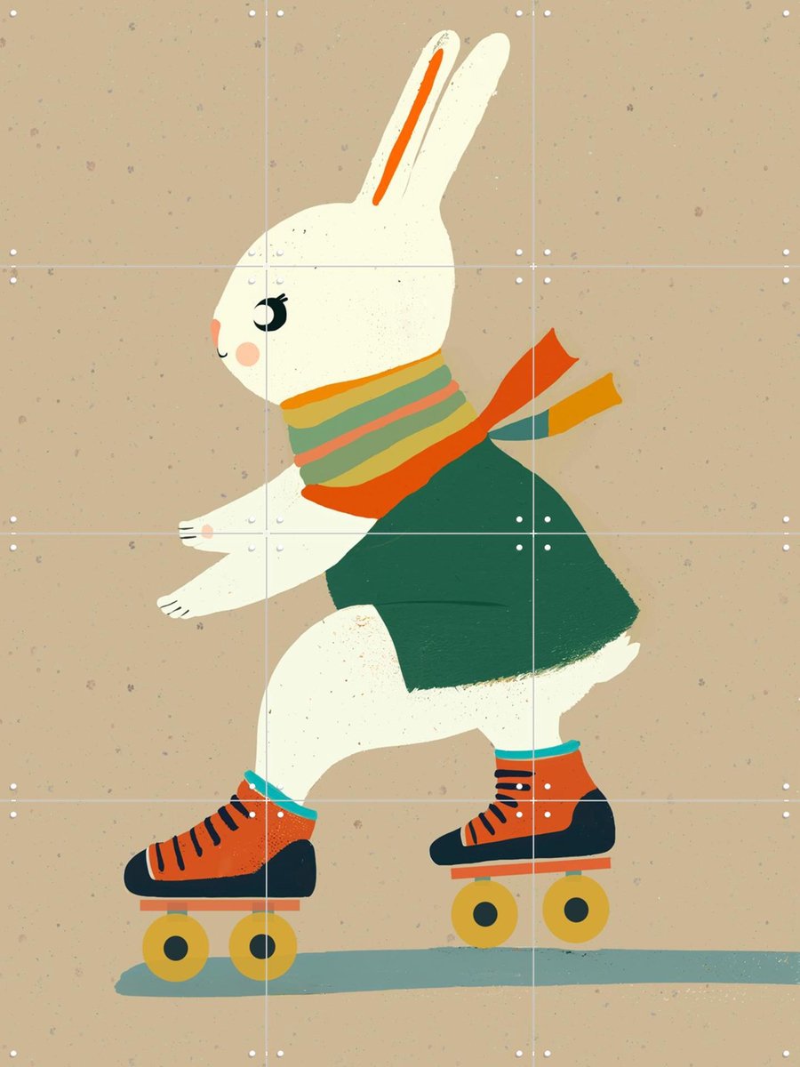 IXXI Inline Skating Bunny, Treechild & Various - 60 x 80 cm - Gratis ophangtool - Grote wanddecoratie en posters - Speels, Cartoonesk, Illustraties
