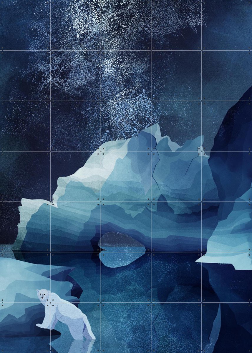 IXXI Polarbear By Night, Goed Blauw - 100 x 140 cm - Gratis ophangtool - Grote wanddecoratie en posters - Abstract, Digitale Kunst, Illustraties