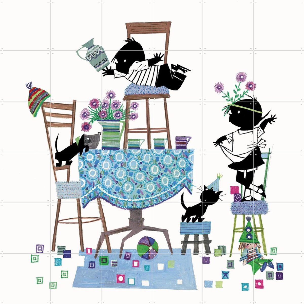 IXXI Spelen, Fiep Westendorp - 120 x 120 cm - Gratis ophangtool - Grote wanddecoratie en posters - Kleurrijk, Speels, Illustraties, Cartoonesk