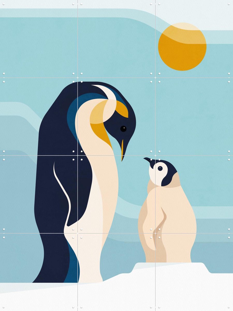 IXXI Pinguins, Elke Uijtewaal - 60 x 80 cm - Gratis ophangtool - Grote wanddecoratie en posters - Geometrische Kunst, Digitale Kunst, Illustraties
