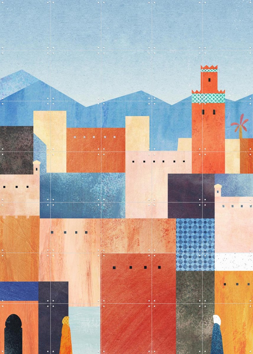 IXXI Colorful Houses - Marrakech, Henry Rivers - 100 x 140 cm - Gratis ophangtool - Grote wanddecoratie en posters - Kleurrijk, Geometrische Kunst